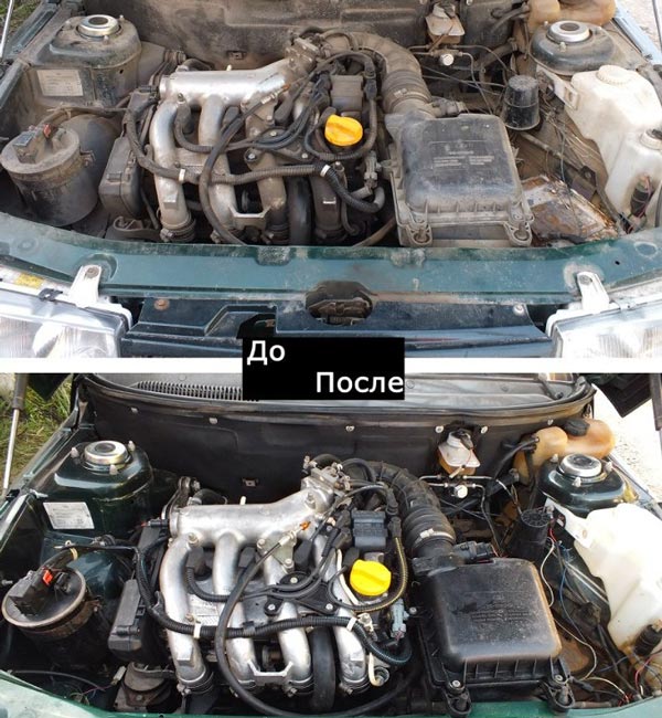двигатель до и после мойки